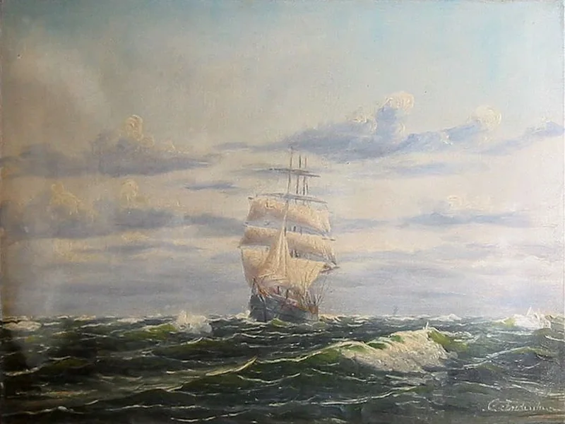 1892-Carl Frederiksen - Marinaio con veliero in mare aperto